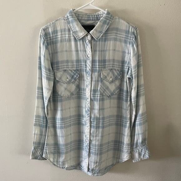 Rails Plaid Chambray Shirt Womens Small Blue White Basic Casual Western Cowgirl - Picture 1 of 13